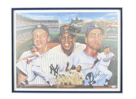 Mickey Mantle, Willie Mays and Duke Snider Signed Lithograph 
